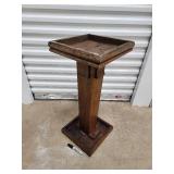 Wooden Pedestal Plant Stand - Square Top, Dark Stain, Vintage