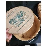 Vintage Wicker Baskets Set with Round Cheese Box & Snowman Tin - Farmhouse Decor