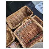 Vintage Wicker Baskets Set with Round Cheese Box & Snowman Tin - Farmhouse Decor
