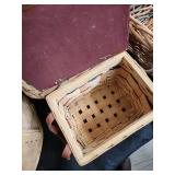 Vintage Wicker Baskets Set with Round Cheese Box & Snowman Tin - Farmhouse Decor