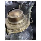 Vintage Clear Glass Hurricane Oil Lamps - Brass Burners (Pair)