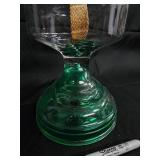 Vintage Green Glass Hurricane Oil Lamp with Brass Burner & Clear Chimney