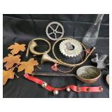 Antique Brass Lamp Parts & Vintage Metal Decor Collection - Glass Shade, Leaves, Bells