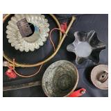 Antique Brass Lamp Parts & Vintage Metal Decor Collection - Glass Shade, Leaves, Bells