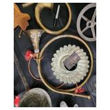 Antique Brass Lamp Parts & Vintage Metal Decor Collection - Glass Shade, Leaves, Bells