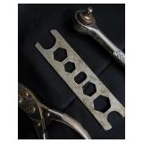 Vintage Hand Tools Lot - Wrenches, Pliers, Hammer, Oil Can & Chain