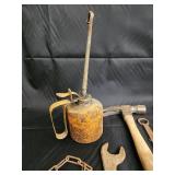 Vintage Hand Tools Lot - Wrenches, Pliers, Hammer, Oil Can & Chain
