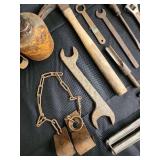 Vintage Hand Tools Lot - Wrenches, Pliers, Hammer, Oil Can & Chain