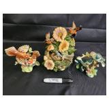 Roman Inc. Bird & Flower Ceramic Figurines - 3-Piece Set (1997)