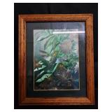 Bird of Paradise Prints in Oak Frames with Vintage Glassware Cabinet