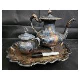 Richfield Plate Co Guadalupe Quadruple Plate Tea Set w/ Tray - USA 27198