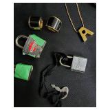 Vintage Pocket Watches & Jewelry Lot - Green Strap Watch, Locks, Necklace