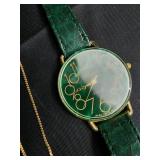 Vintage Pocket Watches & Jewelry Lot - Green Strap Watch, Locks, Necklace