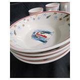 Snowman Holiday Dinnerware Set with Red Rim - Bowls & Mugs & Christmas Decor