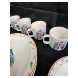 Snowman Holiday Dinnerware Set with Red Rim - Bowls & Mugs & Christmas Decor