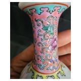 Peacock Motif Chinese Porcelain Vase with Pink Neck - Made in China