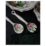 Floral Hand-Painted Plate Set with Matching Spoons