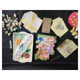 Vintage Easter Decor - Bunny Salt & Pepper Shaker Set, Egg Tray, Litany Book, Chick Tattoo Toy