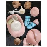 Marcrest Melmac Dinnerware Set - Pastel Teacups, Saucers & Plates (Assorted Colors)