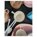 Marcrest Melmac Dinnerware Set - Pastel Teacups, Saucers & Plates (Assorted Colors)