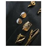 Assorted Gold-Tone Costume Jewelry - Cufflinks, Earrings, Tie Clips & Bracelet