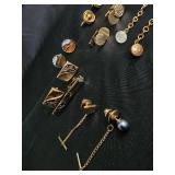 Assorted Gold-Tone Costume Jewelry - Cufflinks, Earrings, Tie Clips & Bracelet