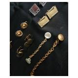 Assorted Gold-Tone Costume Jewelry - Cufflinks, Earrings, Tie Clips & Bracelet