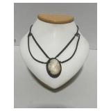 Exquisite Vintage Style Carved Cameo Necklace with Metal Beads
