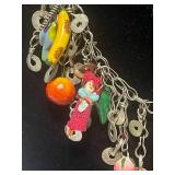 Vintage Hand Made Wedding Necklace Cloth Dolls. Birds, Fruit