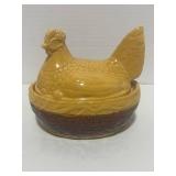 Vintage PV France Yellow Ware Hen on Nest 5" Ceramic Beautiful Colors