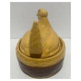 Vintage PV France Yellow Ware Hen on Nest 5" Ceramic Beautiful Colors