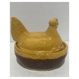 Vintage PV France Yellow Ware Hen on Nest 5" Ceramic Beautiful Colors