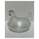 7" Clear Glass Hen on Nest with Red Comb