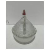 7" Clear Glass Hen on Nest with Red Comb