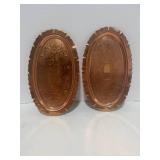 2 Coppercraft Guild Etched Oblong Trays USA 5 1/2" X 9 1/4"
