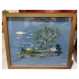 1974 Avon Framed Needlepoint "Lakescape"  28" X 32"