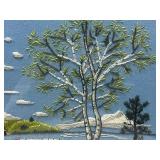 1974 Avon Framed Needlepoint "Lakescape"  28" X 32"