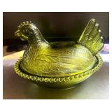 7" Green Hen on Nest