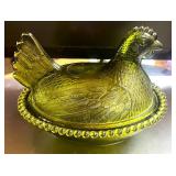 7" Green Hen on Nest