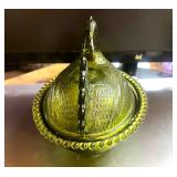 7" Green Hen on Nest