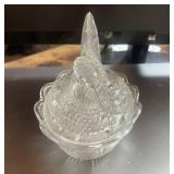 5.5" Clear Glass Hen on Nest Small chip in inside rim
