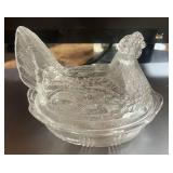 5.5" Clear Glass Hen on Nest Small chip in inside rim