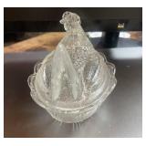 5.5" Clear Glass Hen on Nest Small chip in inside rim