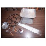 Kitchen Lot: Vintage Bar Tool Set, Cake Pans, Screen Covers for Picnics