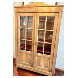 Vintage Display Cabinet - Wood Two-Door Glass-Front with Red Shelves