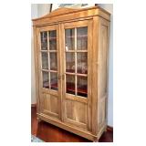 Vintage Display Cabinet - Wood Two-Door Glass-Front with Red Shelves