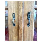 Vintage Display Cabinet - Wood Two-Door Glass-Front with Red Shelves