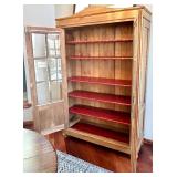 Vintage Display Cabinet - Wood Two-Door Glass-Front with Red Shelves