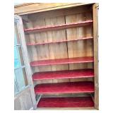 Vintage Display Cabinet - Wood Two-Door Glass-Front with Red Shelves