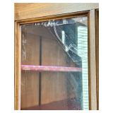 Vintage Display Cabinet - Wood Two-Door Glass-Front with Red Shelves